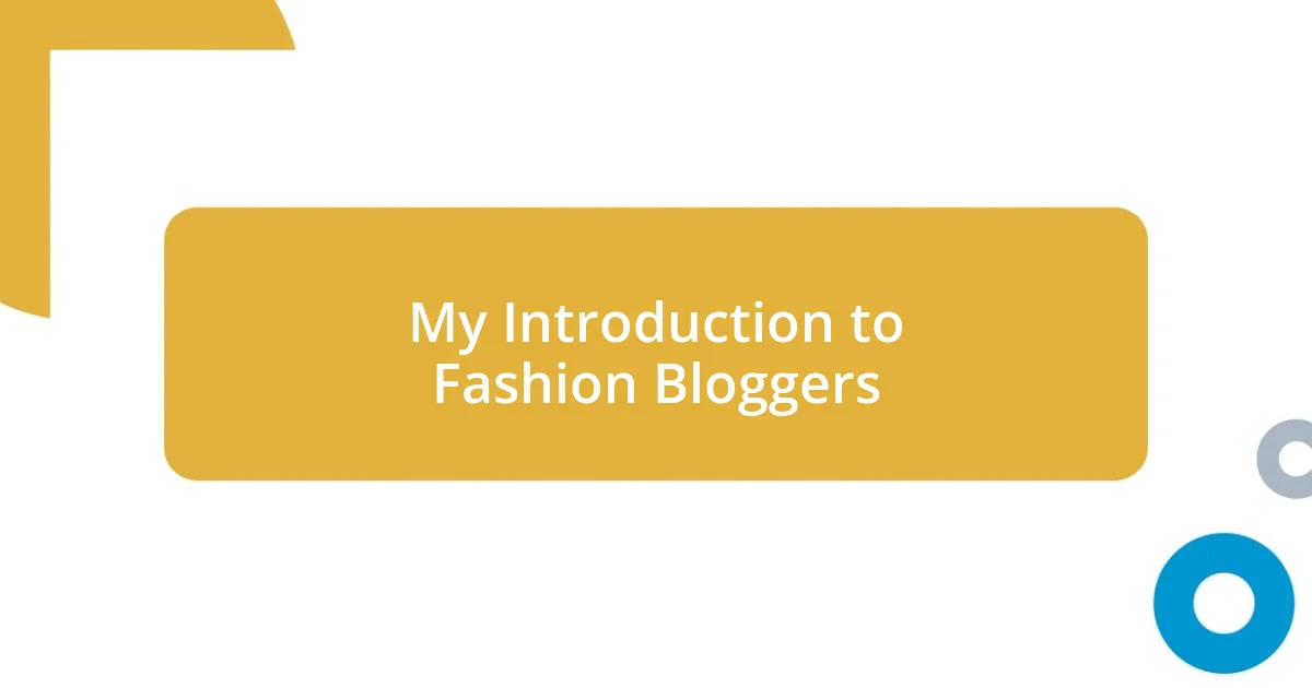 My Introduction to Fashion Bloggers